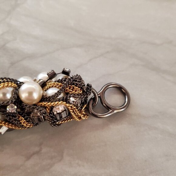 ✨ Vintage J.Crew Pearl Chain Twisted Rhinestones Crystals Statement Bracelet ✨ - Picture 11 of 12